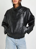 Faux Leather Moto Jacket with Asymmetrical Zip - Lilixa.store