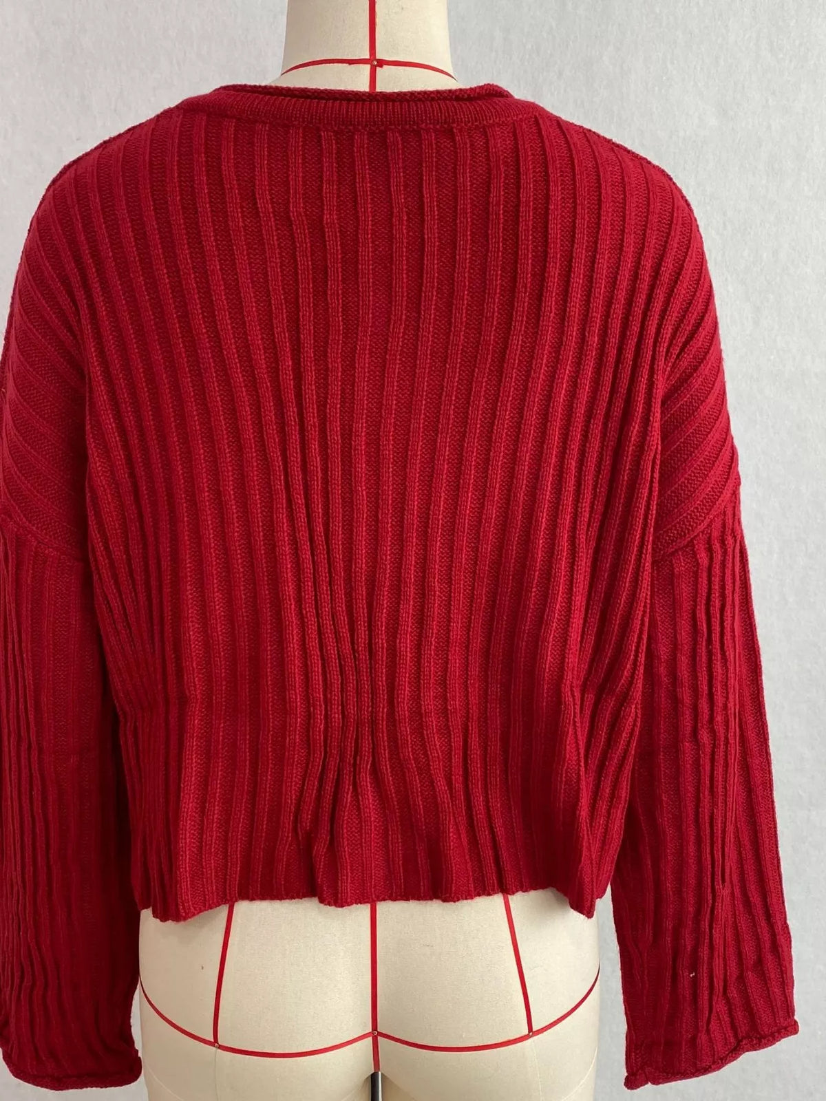 Ribbed Lace-Up Crop Sweater, view 12