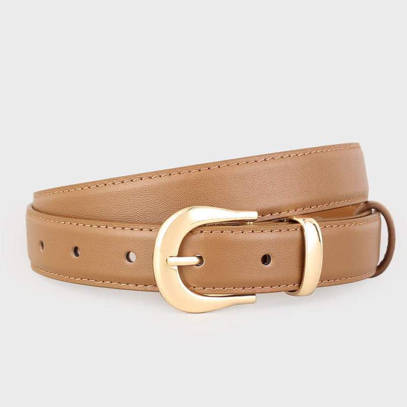 Leather Skinny Belt with Golden Buckle - Lilixa.store