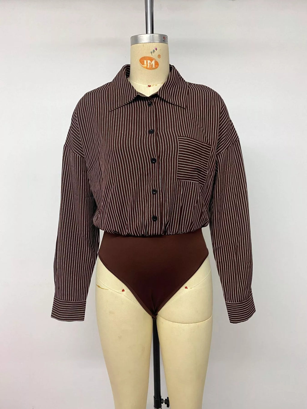 Striped Button-Up Bodysuit - Lilixa.store