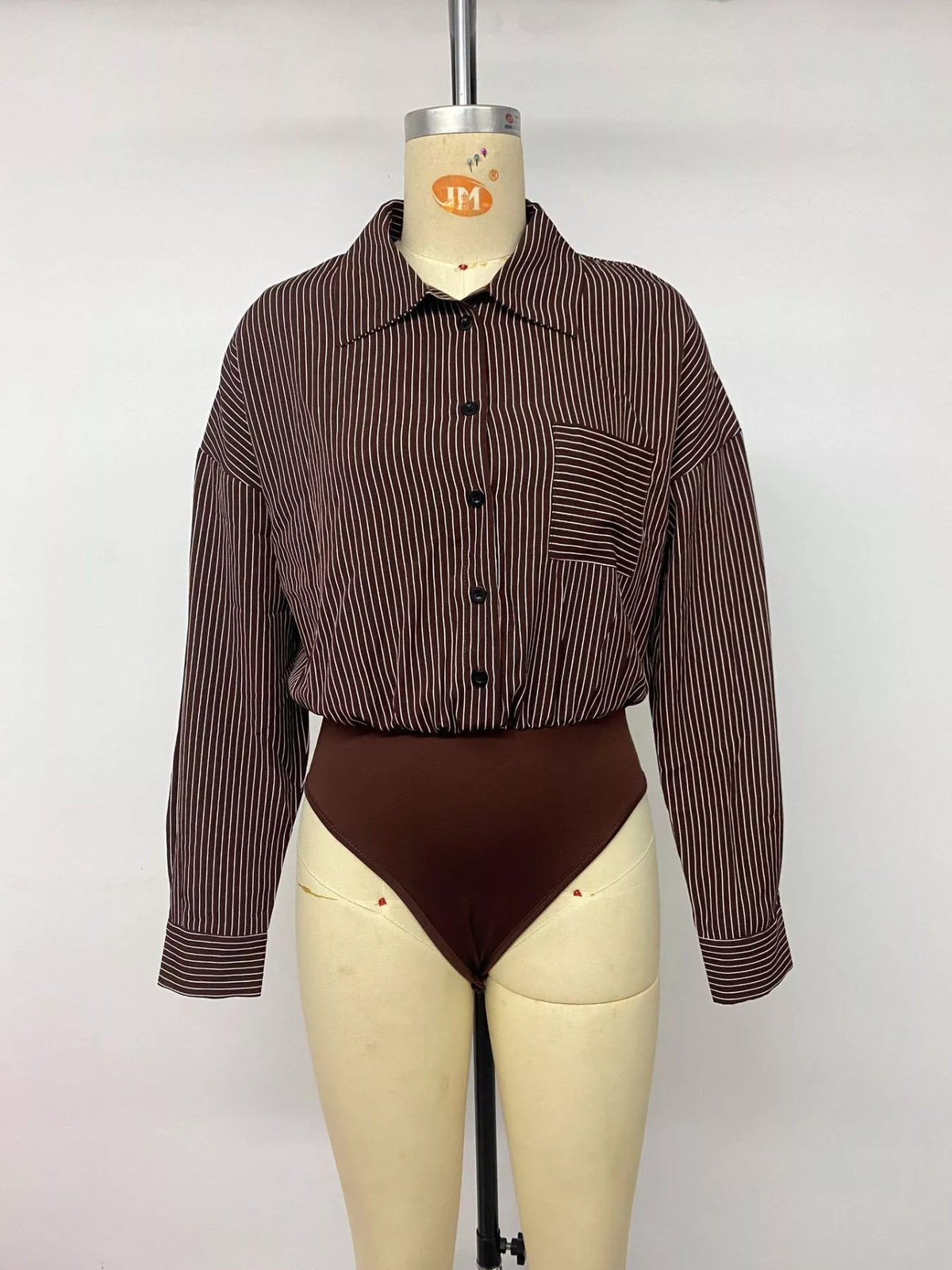 Striped Button-Up Bodysuit - Lilixa.store