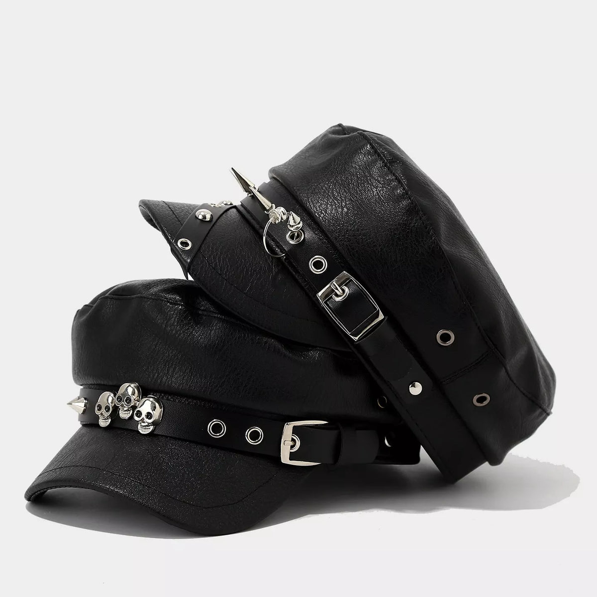 Studded Embellished Faux Leather Hat – image 1 | Lilixa Spooky Season