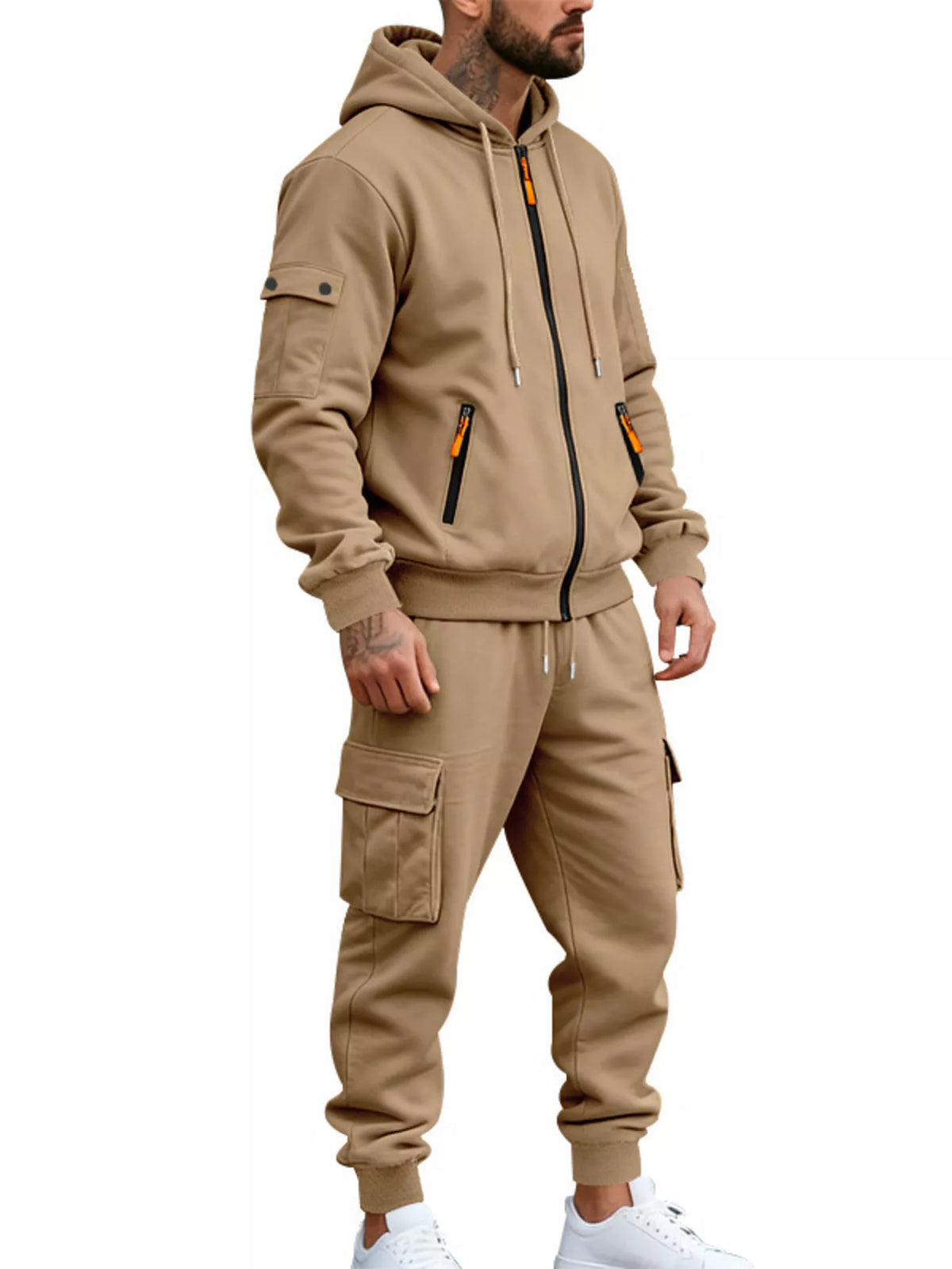 Men's Plus Size Casual Zip-Up Hoodie and Cargo Pants Set - Lilixa.store