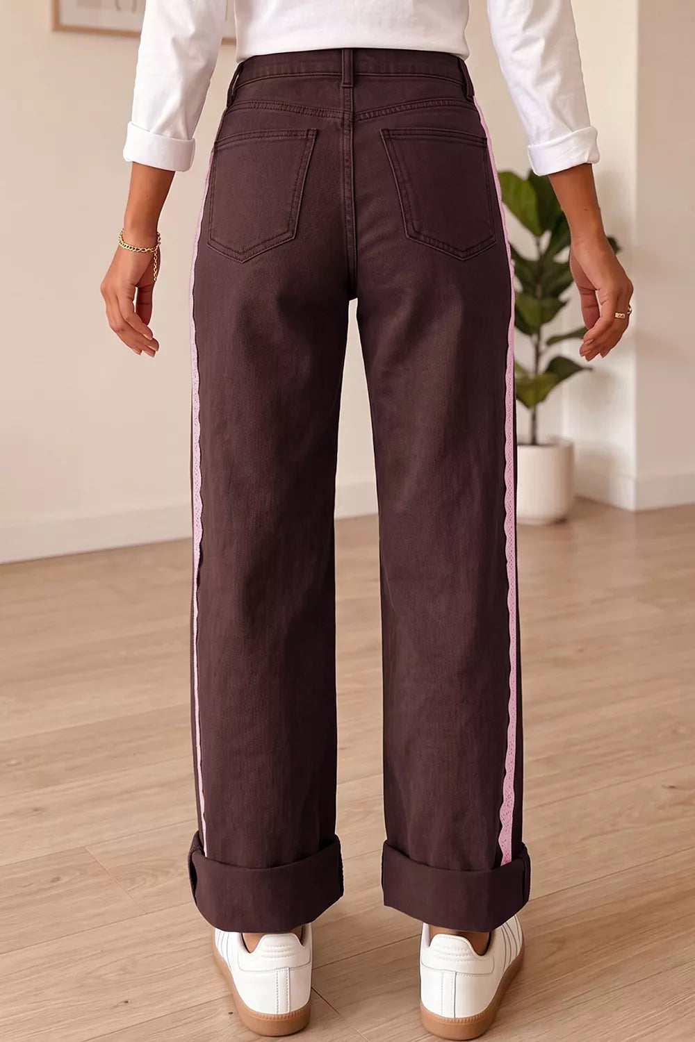 Lace Trim Casual Full-Length Regular Fit Jeans - Lilixa.store