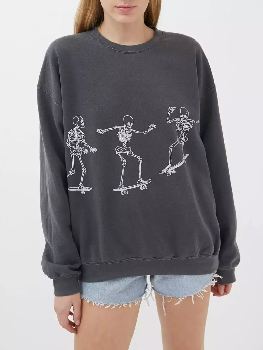 Skeleton Graphic Round Neck Sweatshirt - Lilixa.store