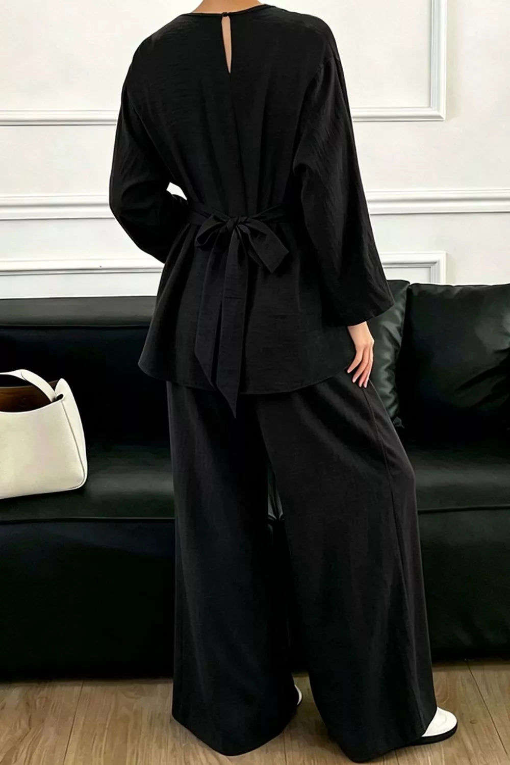 Metal Chain Waist Detail Top and Pants Set - Lilixa.store