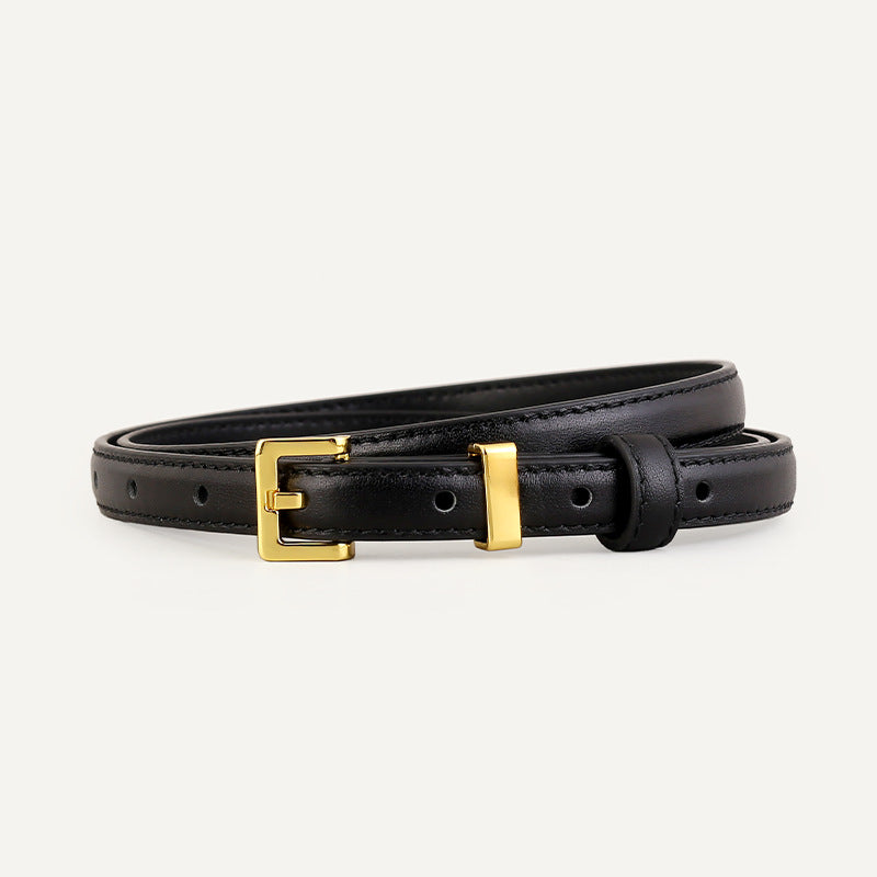 Skinny Leather Belt with Golden Buckle - Lilixa.store