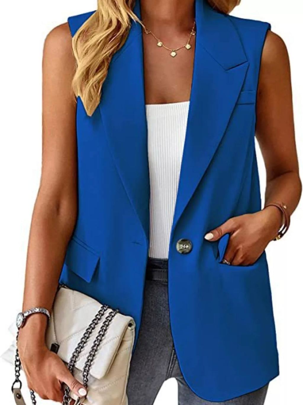 Full Size One Button Lapel Collar Vest Coat Plus Size - Lilixa.store