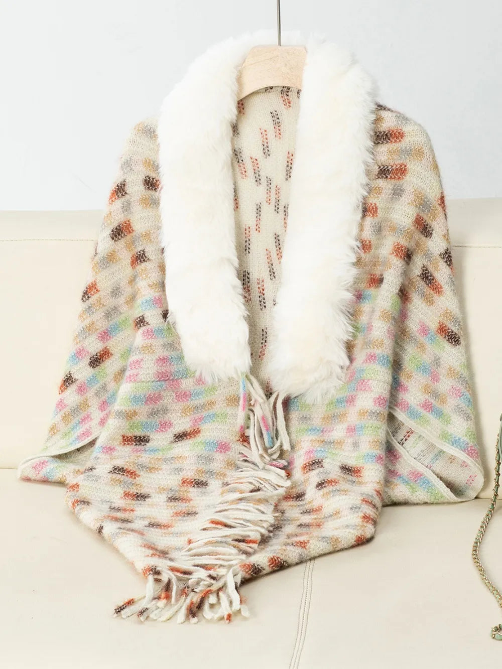 Fringe Fuzzy Open Front Poncho - Lilixa.store