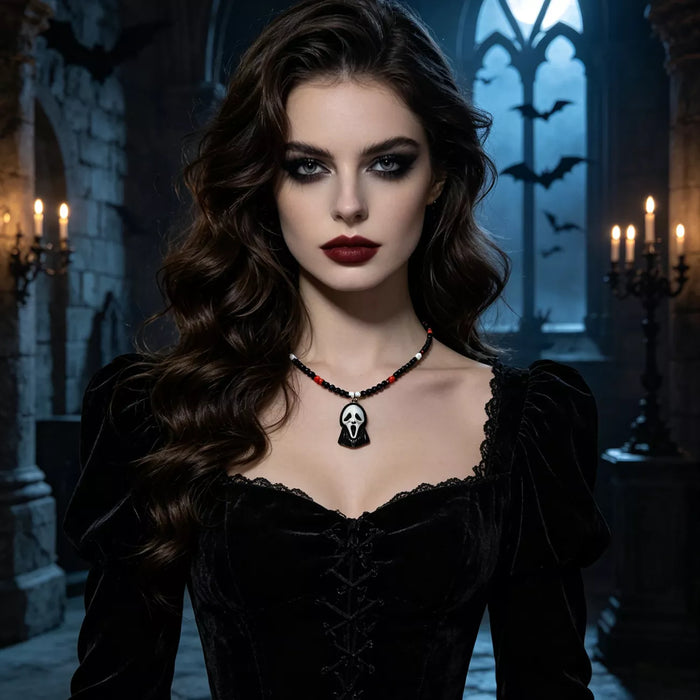 Gothic Horror Scream Mask Beaded Pendant Necklace - Lilixa.store