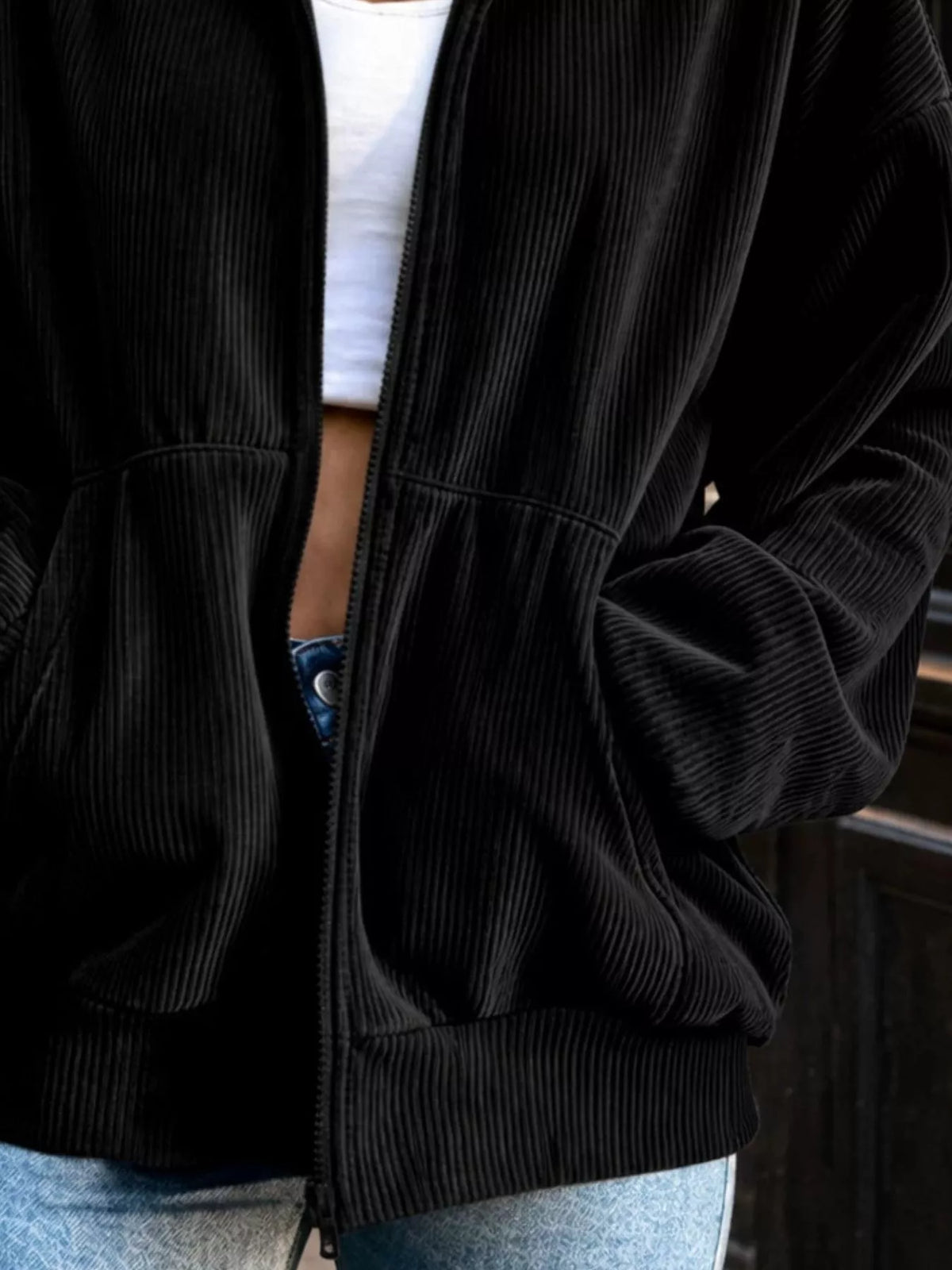 Corduroy Zip-Up Dropped Shoulder Jacket, view 2
