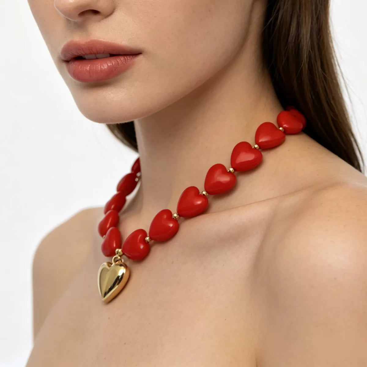 Heart‑Shaped Resin Beaded Necklace - Lilixa.store