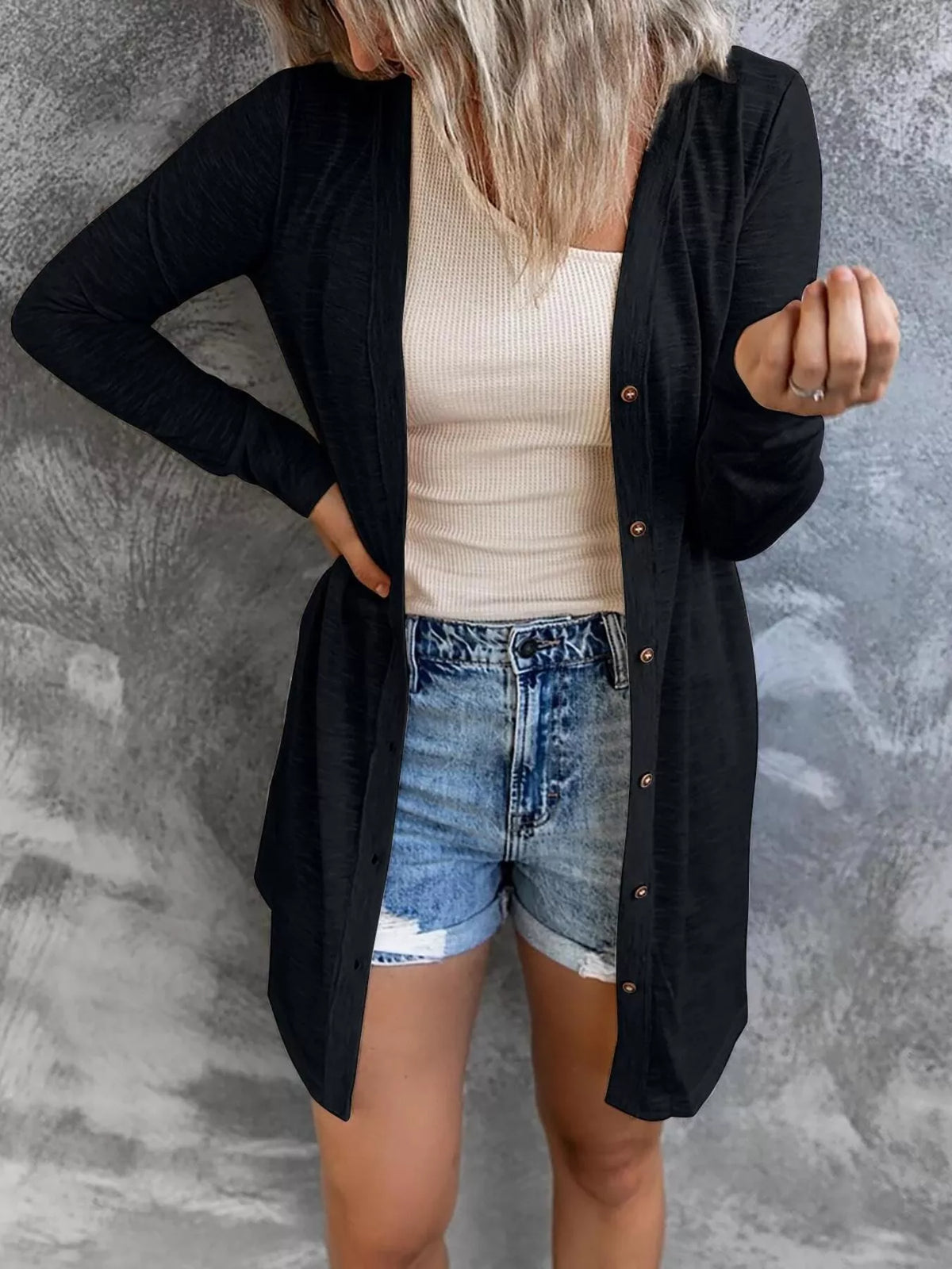 Lightweight Button-Down Cardigan in Black