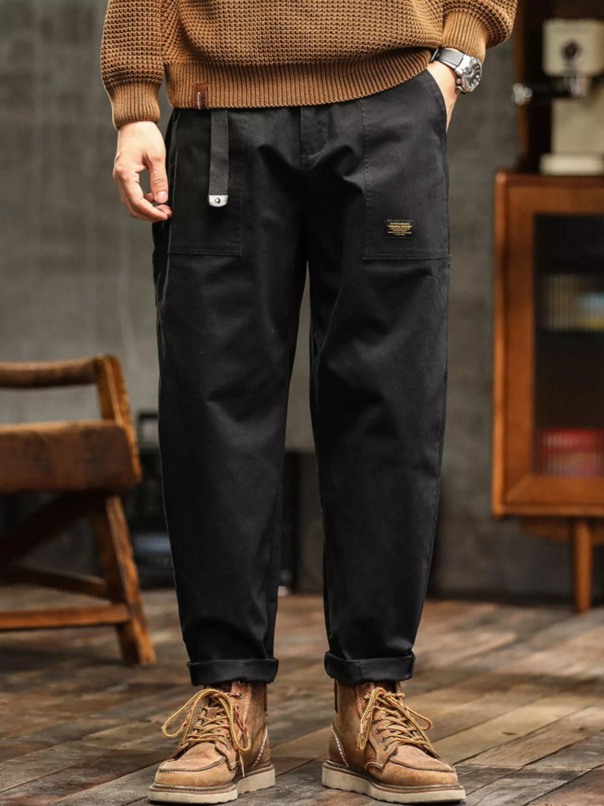 Men's Wide Leg Pants in Black