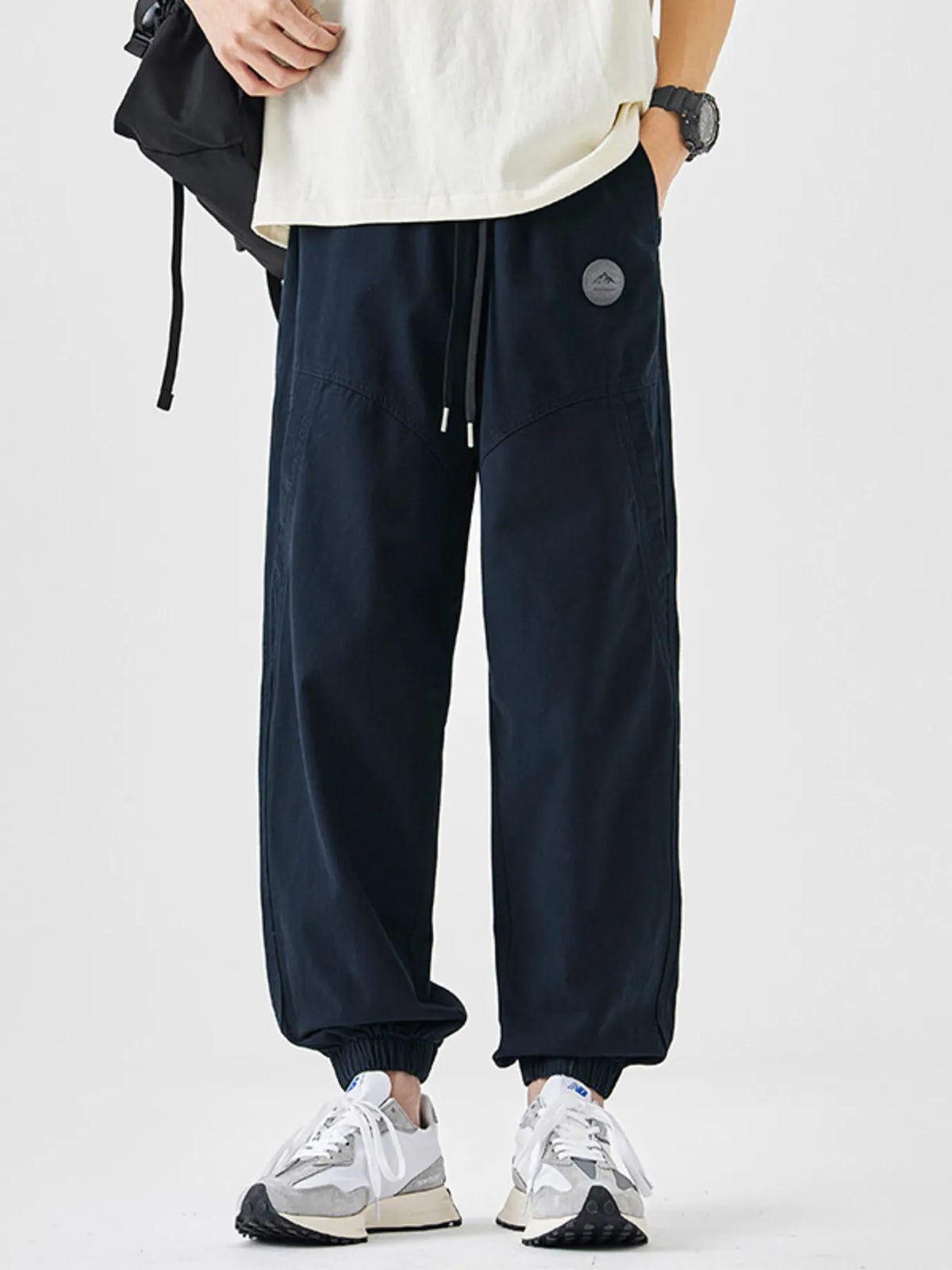 Men's Plus Size Casual Loose Fit Drawstring Pants in Navy Blue