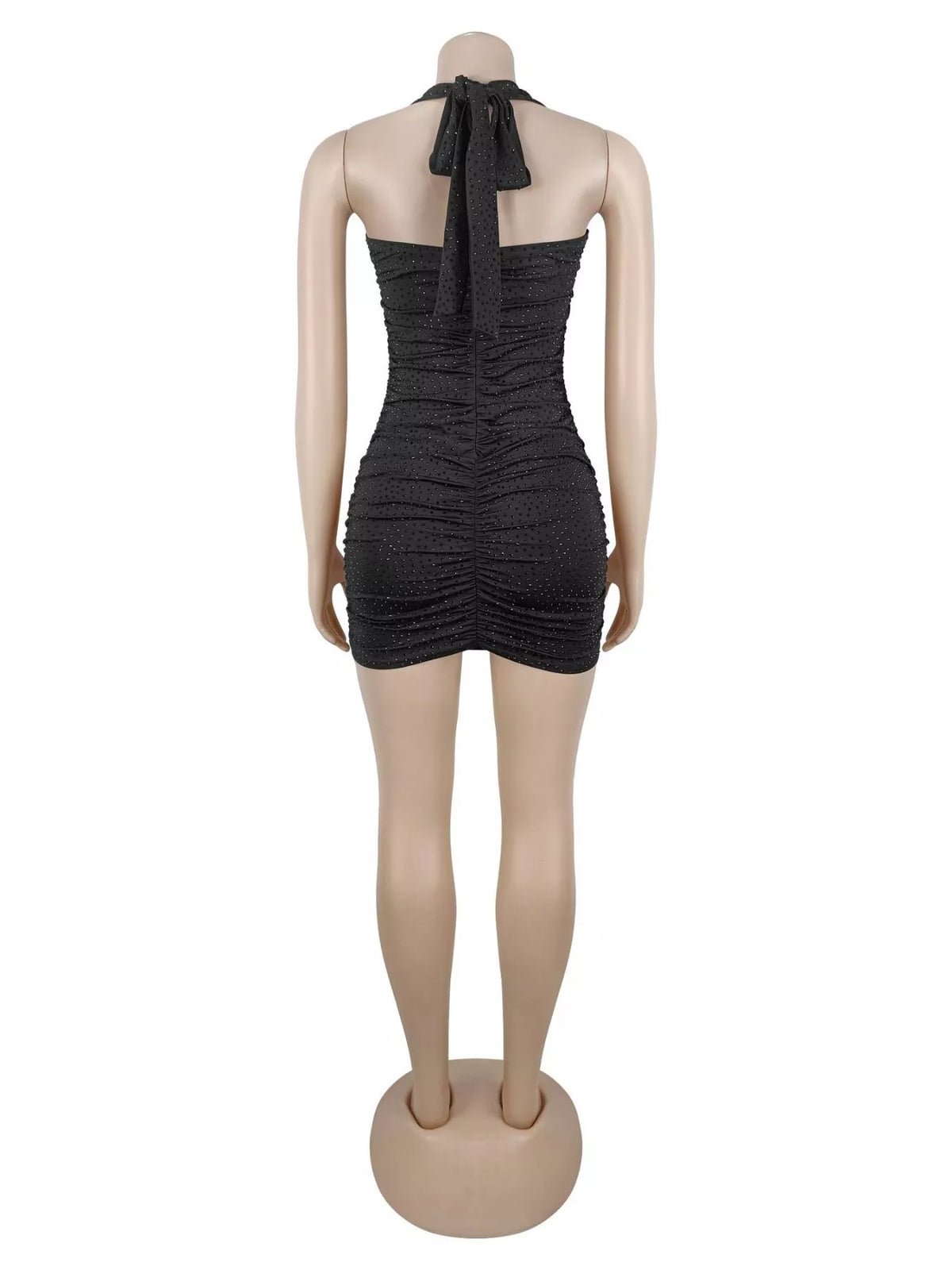 Rhinestone Ruched Halter Neck Bodycon Mini Dress
