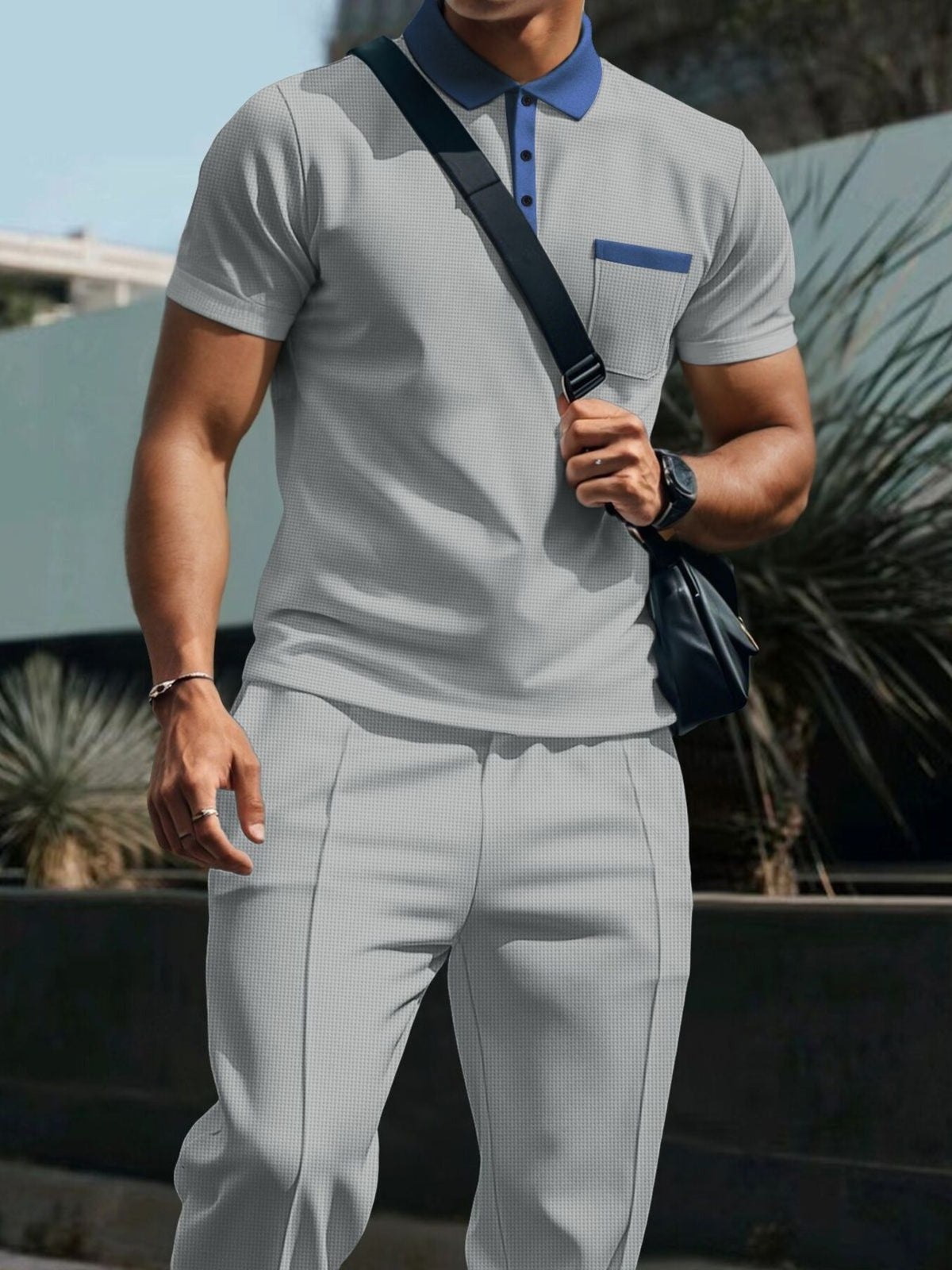 Men's Full Size Short Sleeve Polo and Pants Set Plus Size - Lilixa.store