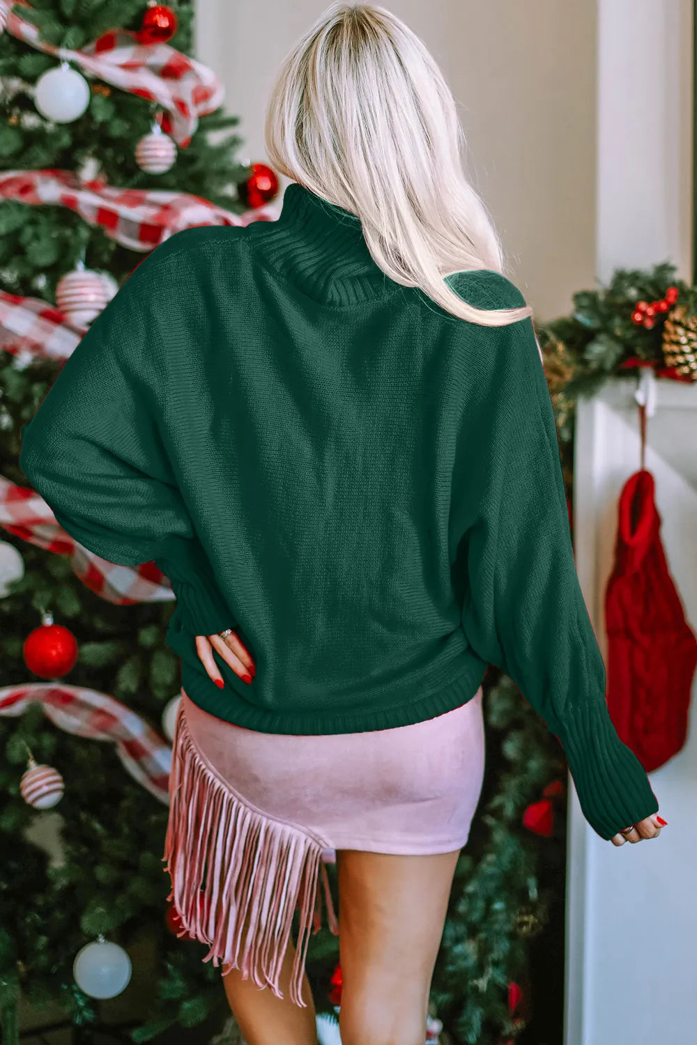 Double Take Full Size Merry Christmas Turtleneck Long Sleeve Sweater, view 6