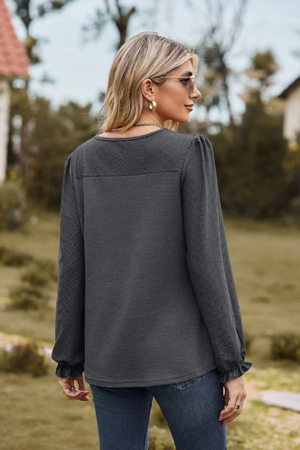 Round Neck Puff Sleeve Blouse, view 6