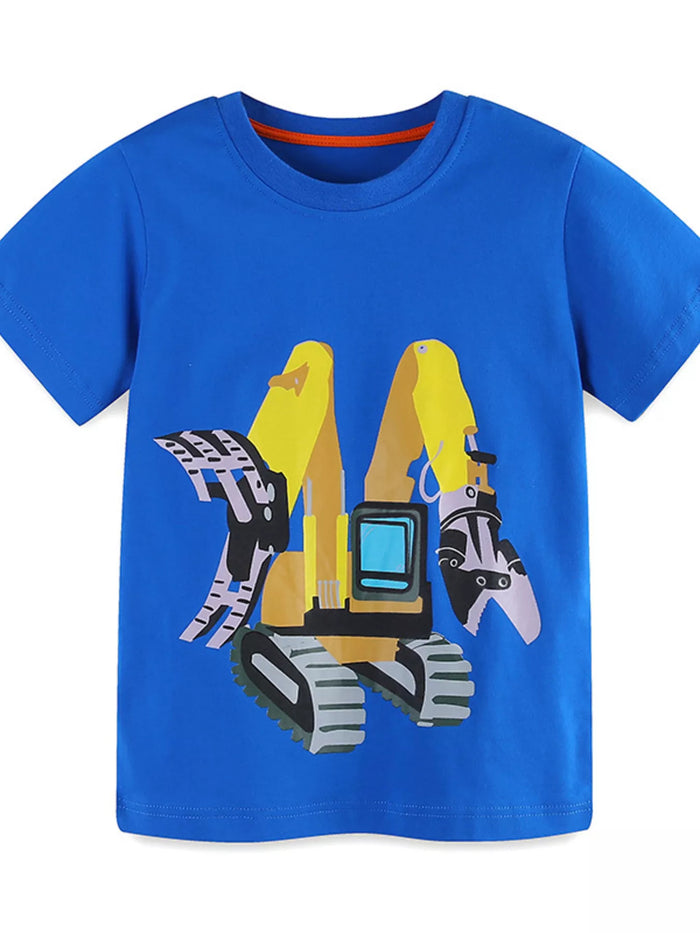Children's Excavator Graphic Round Neck T-Shirt - Lilixa.store