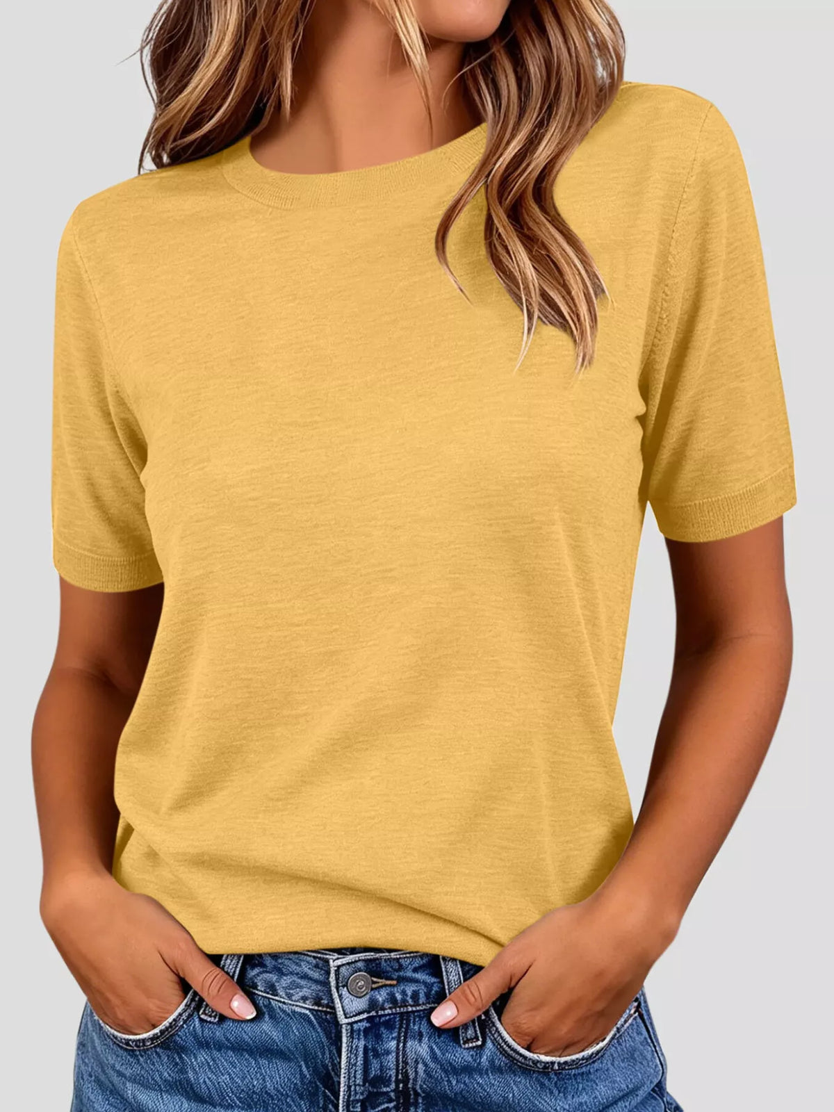 Classic Crew Neck Short Sleeve Knit Top - Lilixa.store