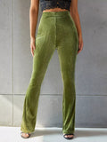 High-Waisted Ribbed Velvet Flare Pants - Lilixa.store