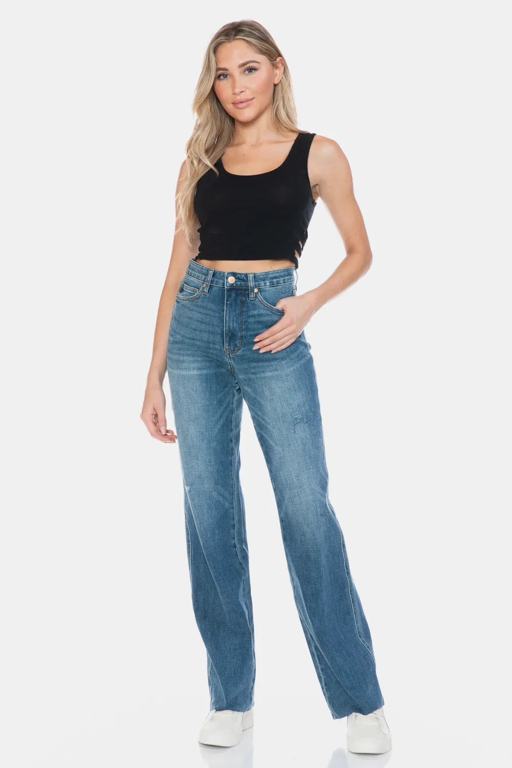 Judy Blue Full Size Tummy Control Cut Raw Hem Straight Jeans - Lilixa.store