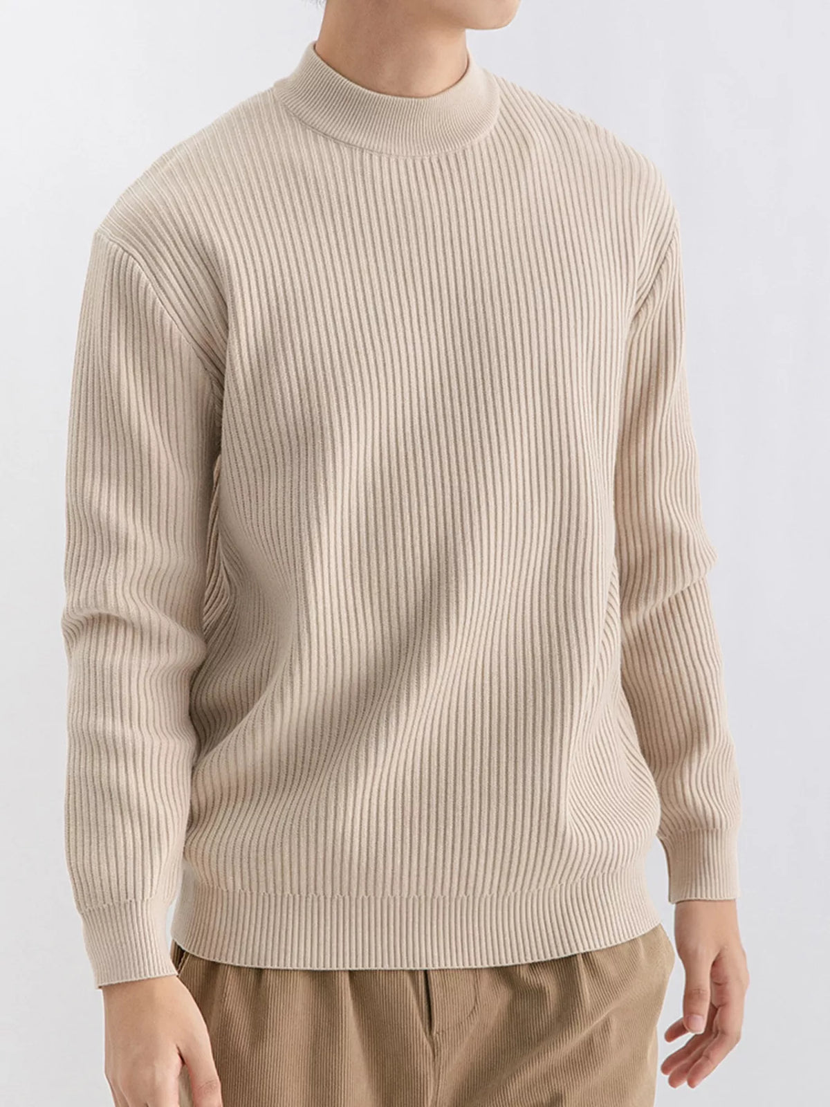 Men's Plus Size Ribbed Mock Neck Sweater - Lilixa.store