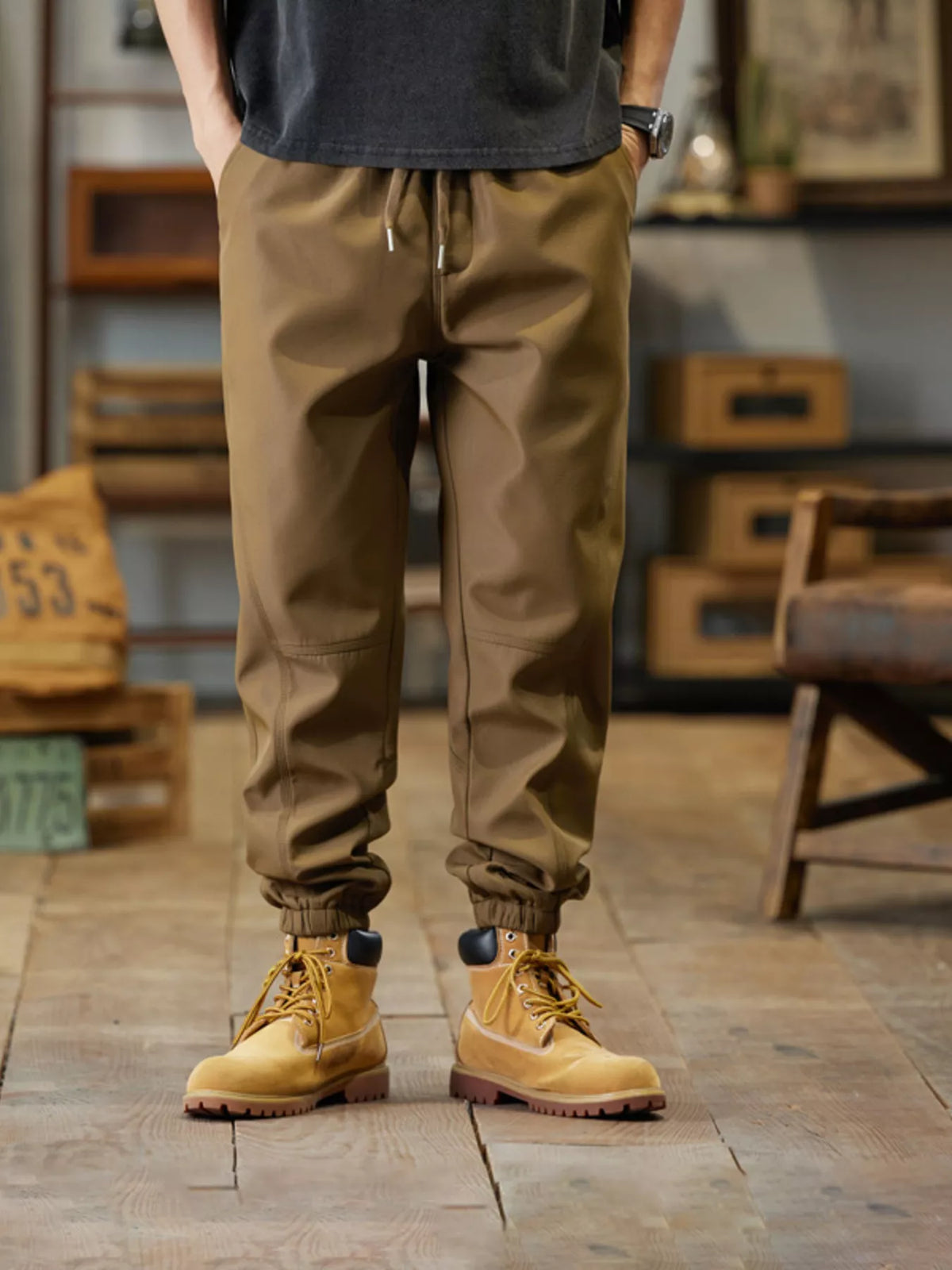 Men's Plus Size Casual Drawstring Joggers in Khaki