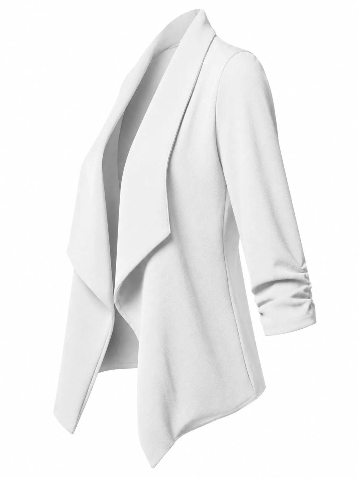 Full Size Open Front Drape Blazer with 3/4 Ruched Sleeves Plus Size, view 2