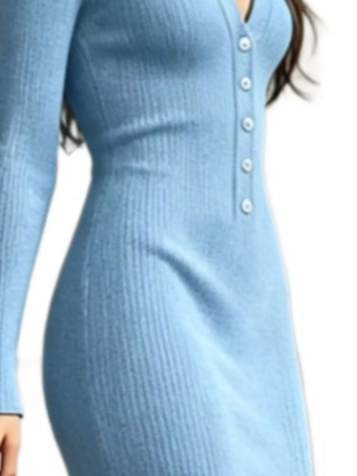 Ribbed Long Sleeve Sweater Dress with High Slit, view 6