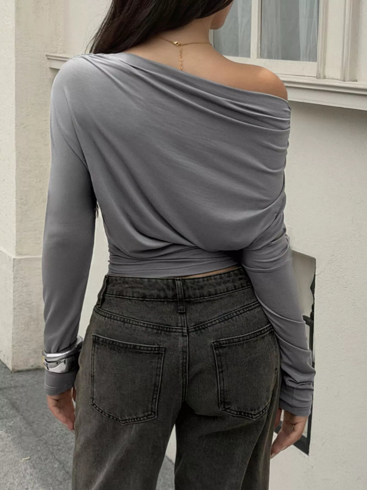 Ruched Long Sleeve Slim Fit T-Shirt - Lilixa.store