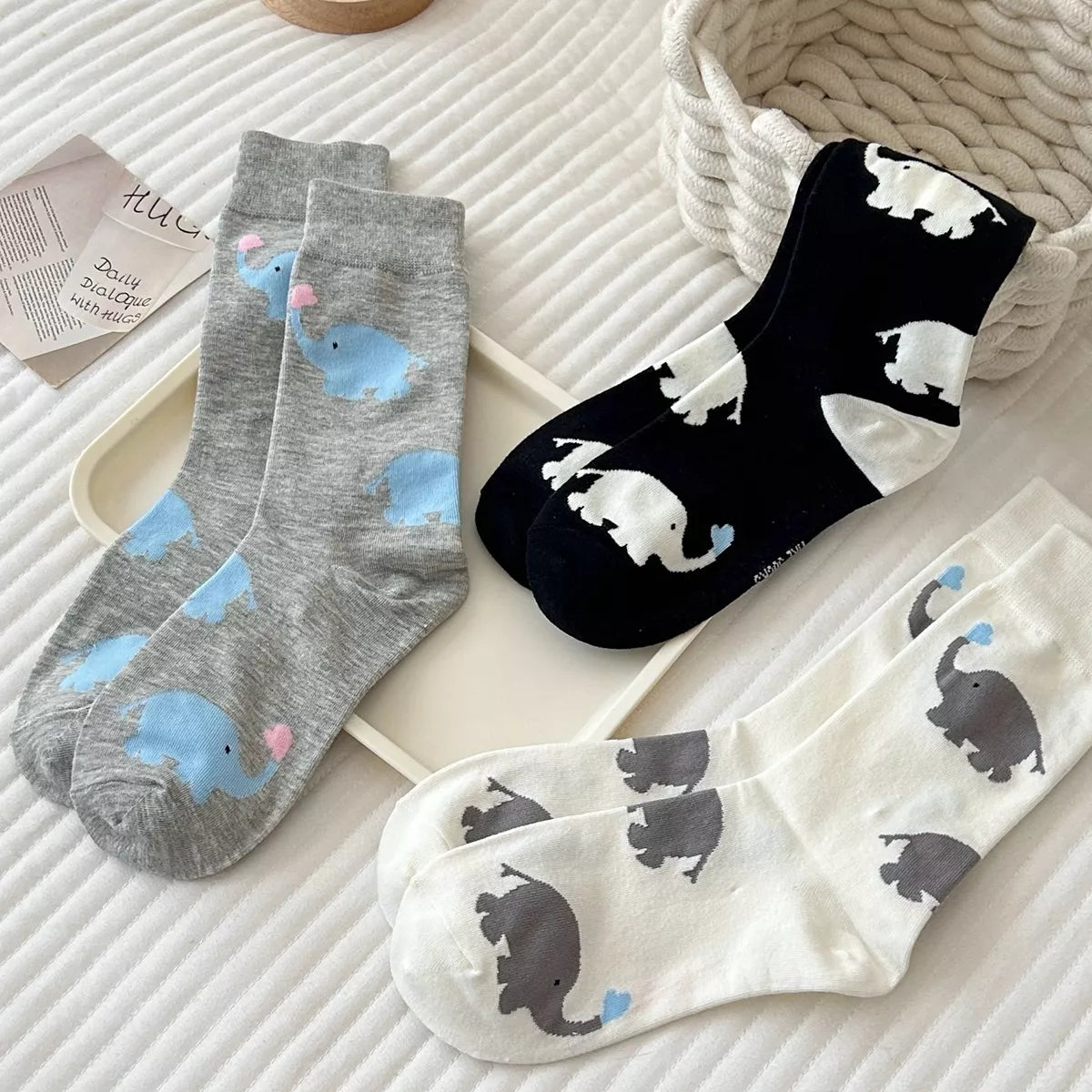 Elephant Pattern Crew Socks - Lilixa.store