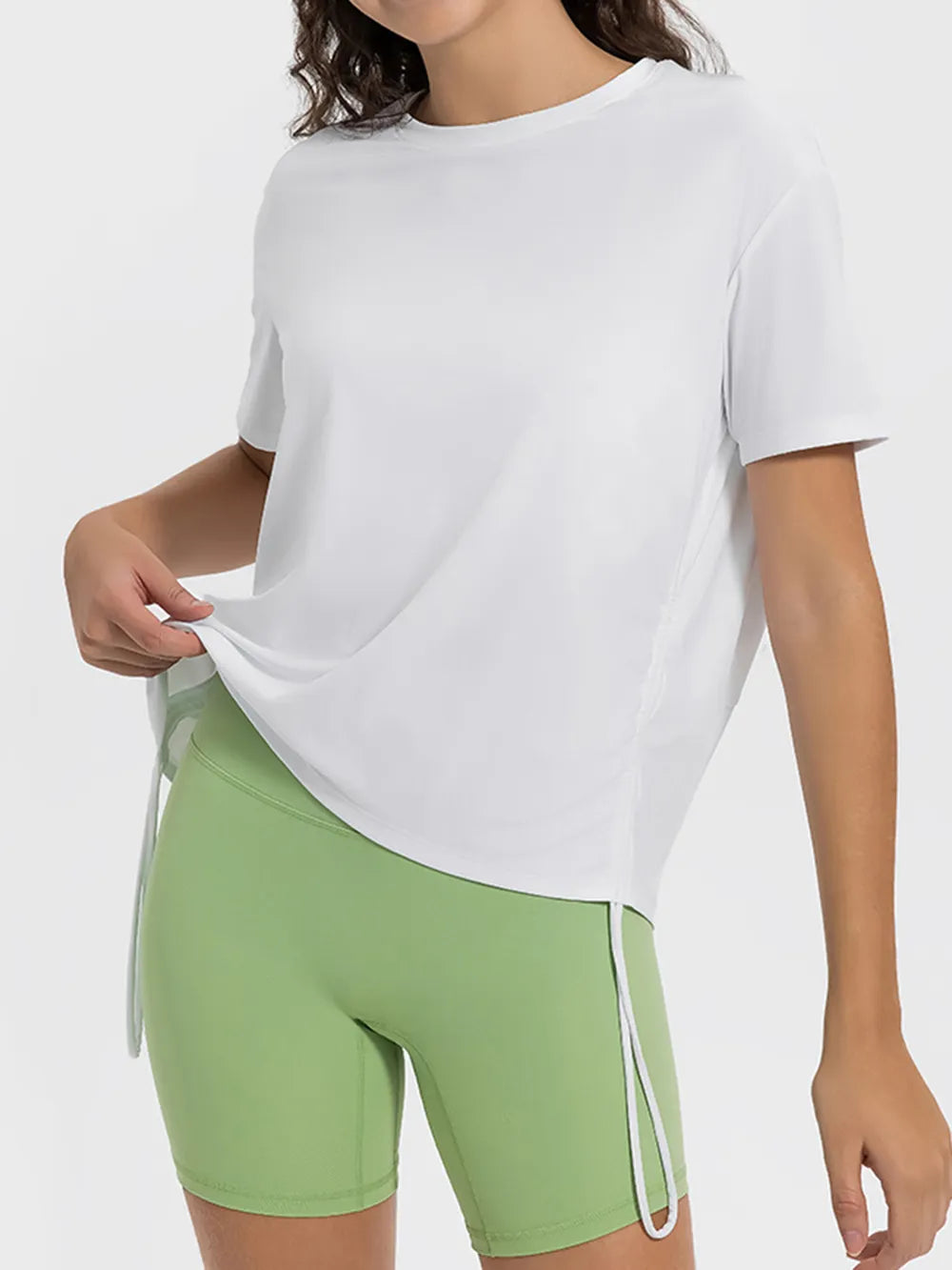 Millennia Drawstring Round Neck Short Sleeve Active T-Shirt - Lilixa.store