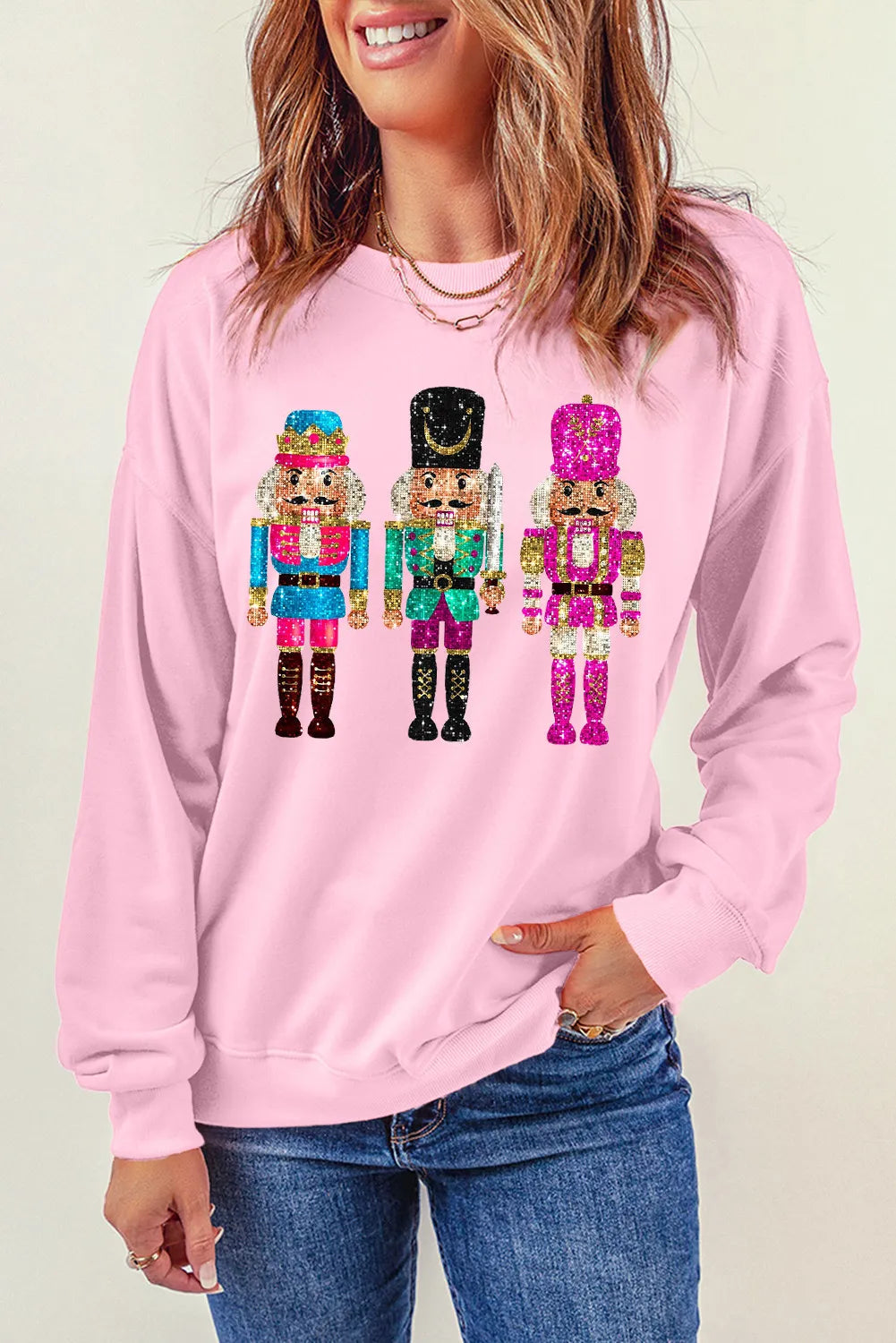 Nutcracker Graphic Round Neck Long Sleeve Sweatshirt - Lilixa.store