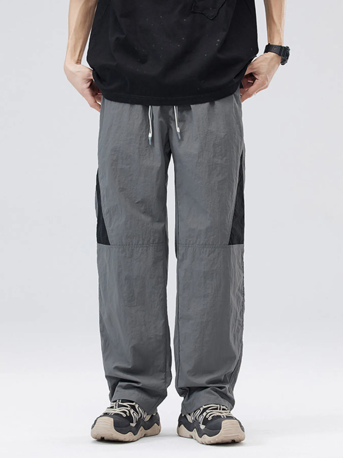 Men's Full Size Drawstring Wide Leg Pants Plus Size in Grey