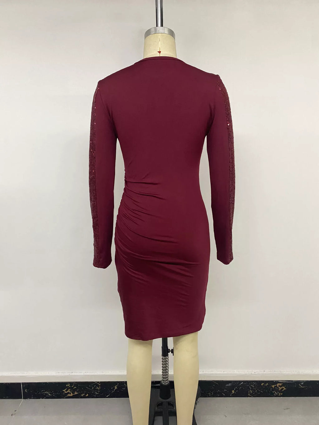 Long-Sleeve Sequin-Trimmed Bodycon Dress - Lilixa.store