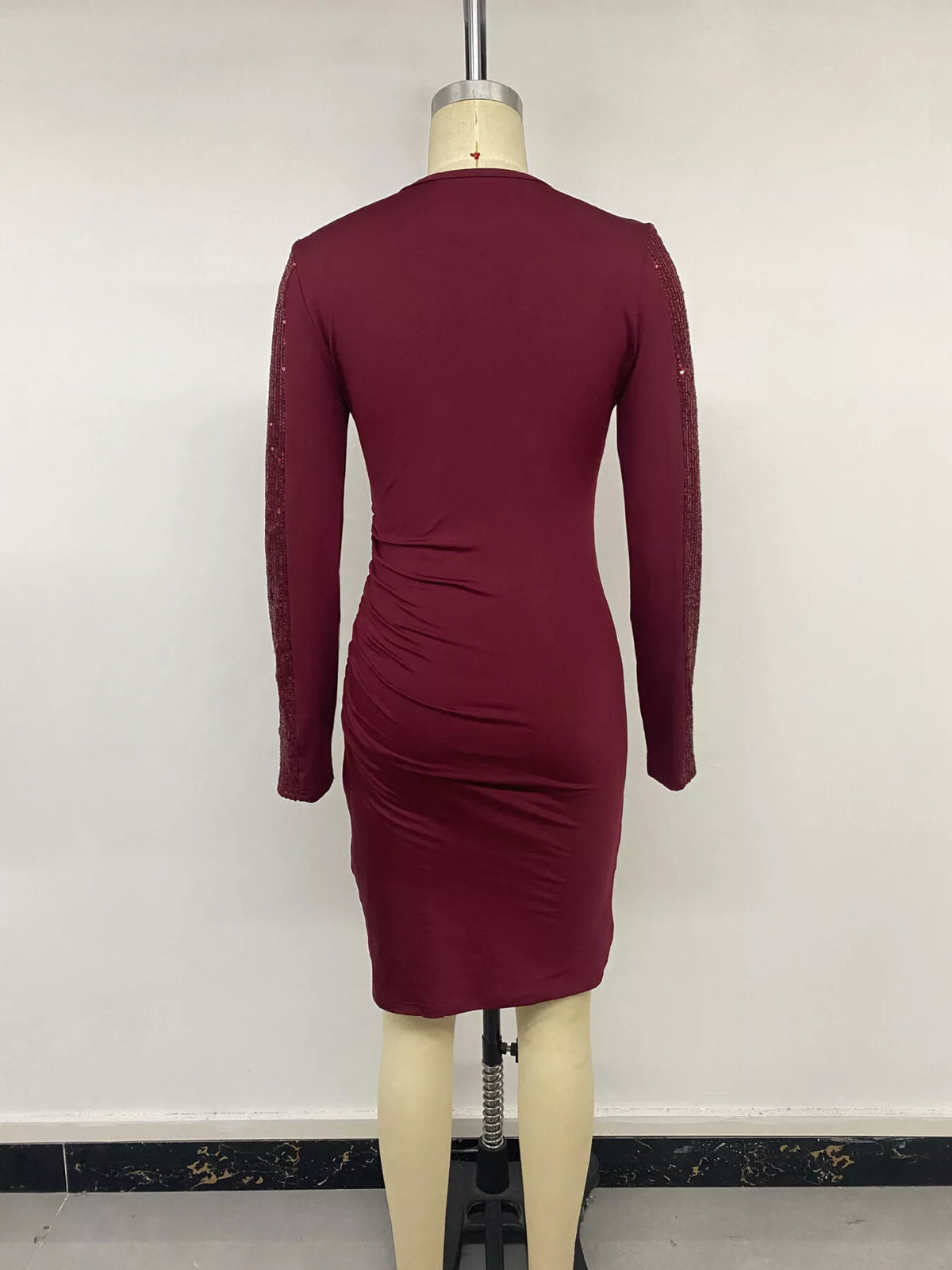Long-Sleeve Sequin-Trimmed Bodycon Dress - Lilixa.store