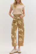 Floral Print Metal Button Pleated Straight Leg Jeans - Lilixa.store