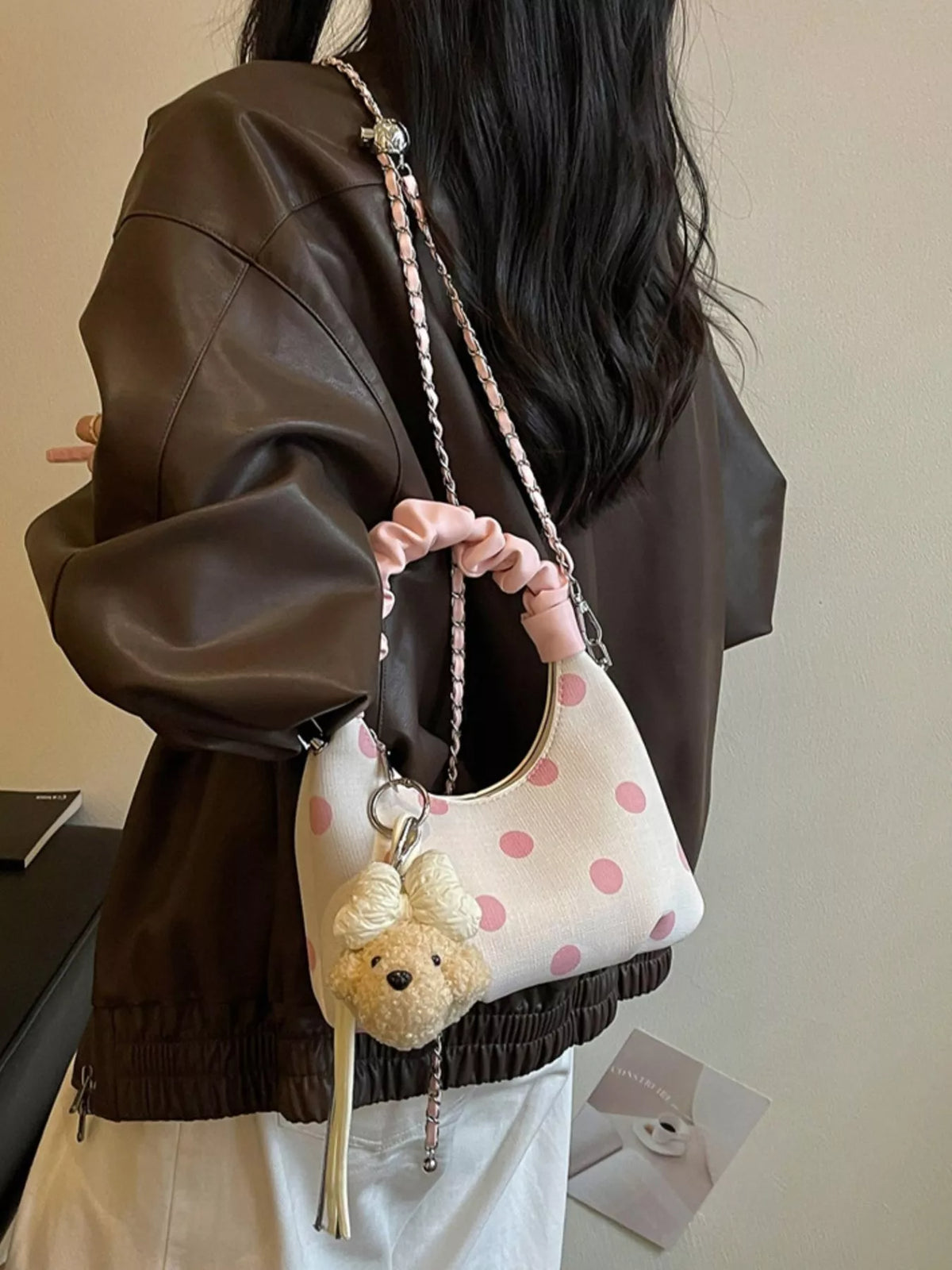 Polka Dot Ruched Handle Crossbody Bag - Lilixa.store