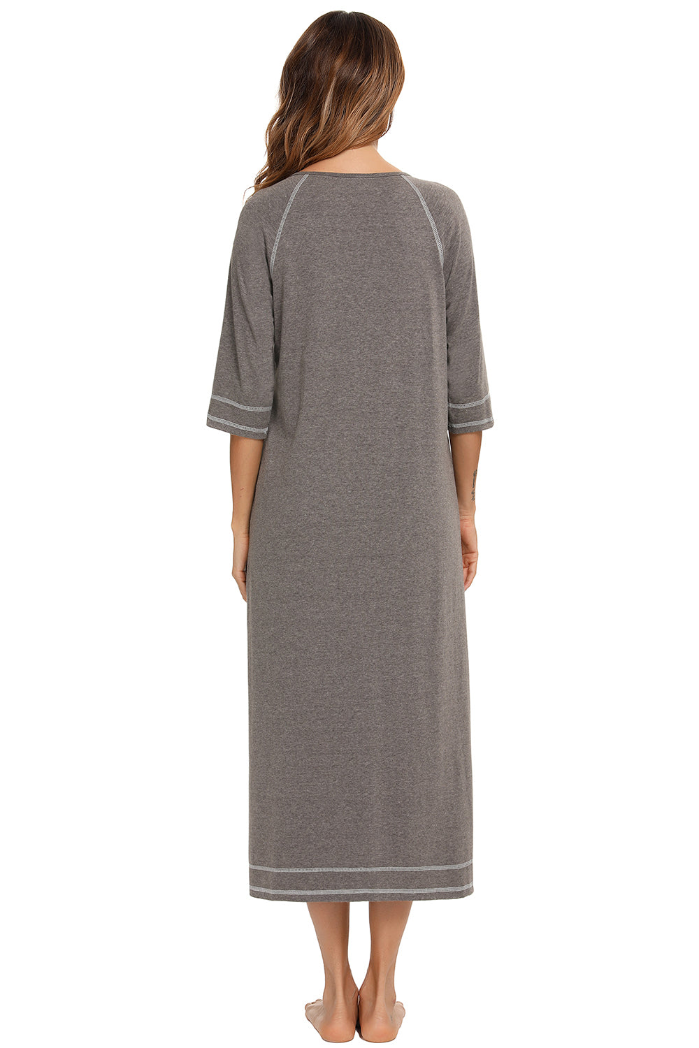 Zip Up Slit Round Neck Night Dress with Pockets - Lilixa.store