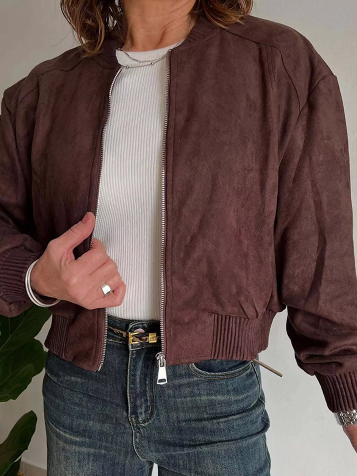 Zip Up Long Sleeve Jacket in Burgundy