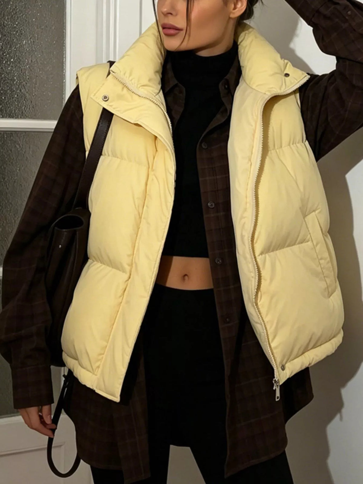Snap-Button Placket Quilted Puffer Vest Coat, view 17