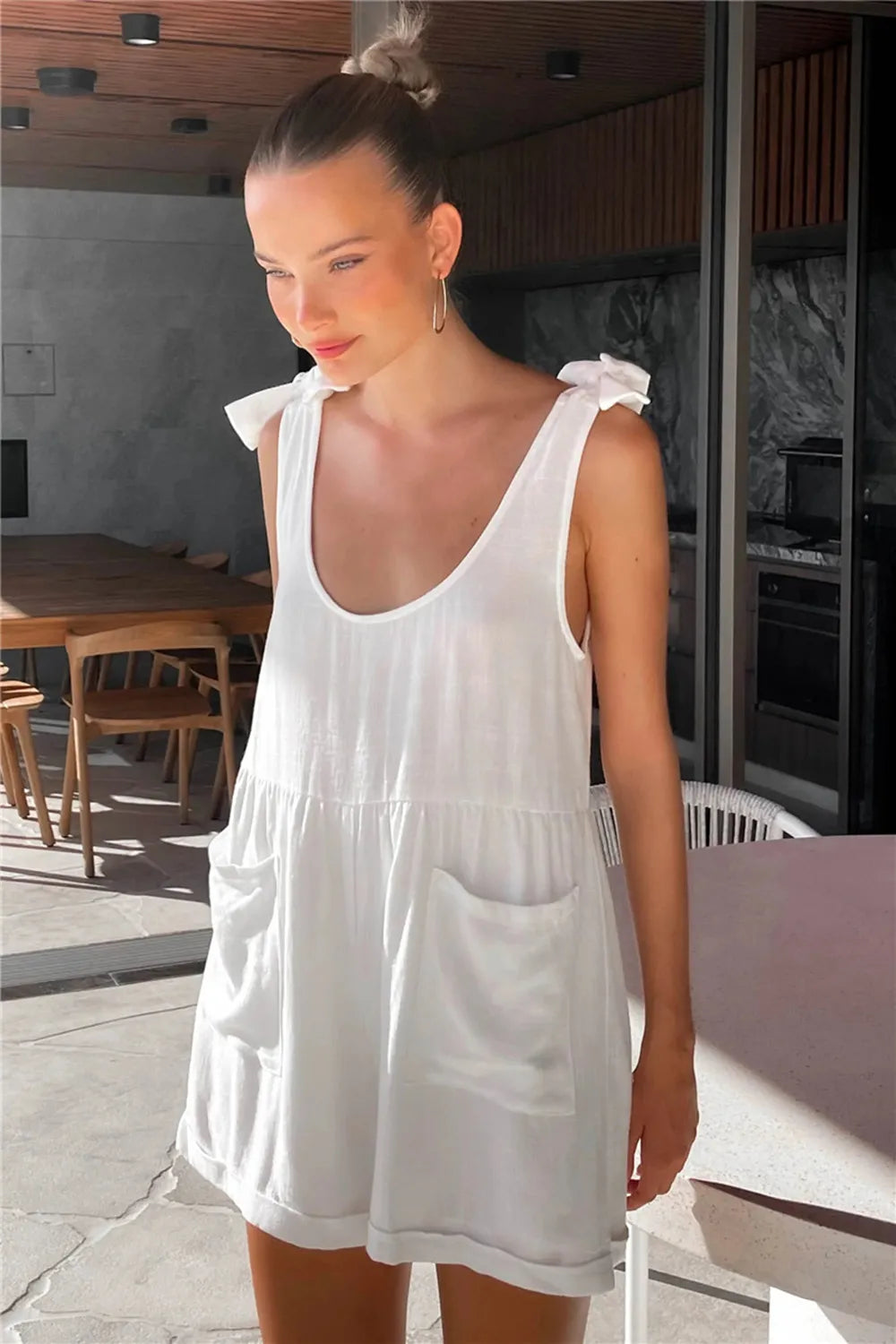 Full Size Scoop Neck Tie Shoulder Romper - Lilixa.store
