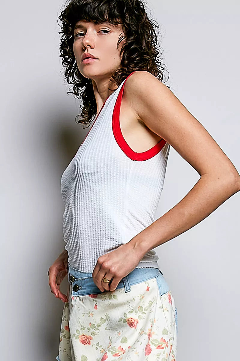 POL V-Neck Contrast Ribbed Sleeveless Tank - Lilixa.store