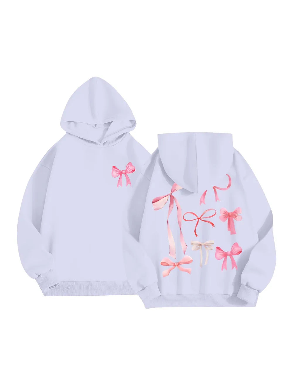 Bow Print Long Sleeve Hoodie - Lilixa.store