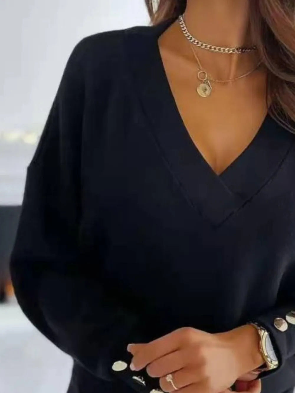 V-Neck Long Sleeve Sweatshirt - Lilixa.store