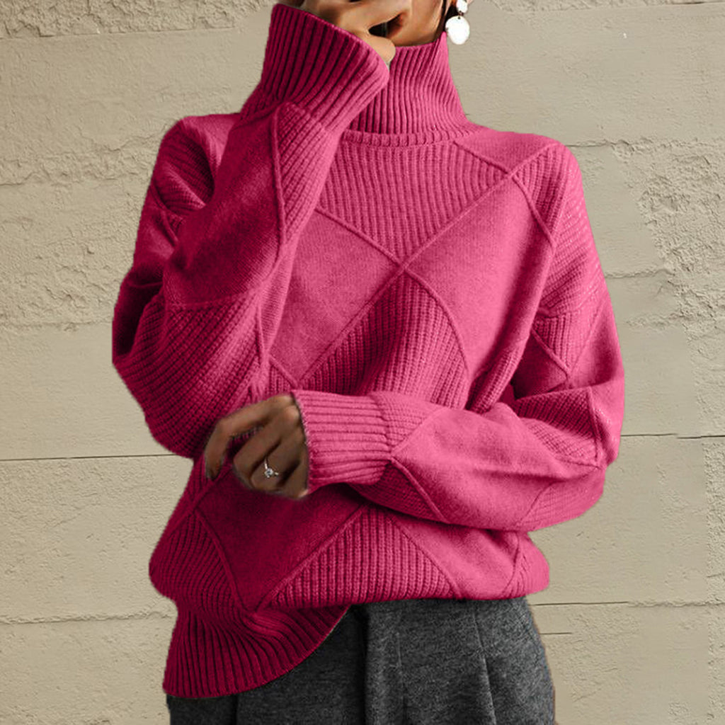 Geometric Turtleneck Long Sleeve Sweater - Lilixa.store