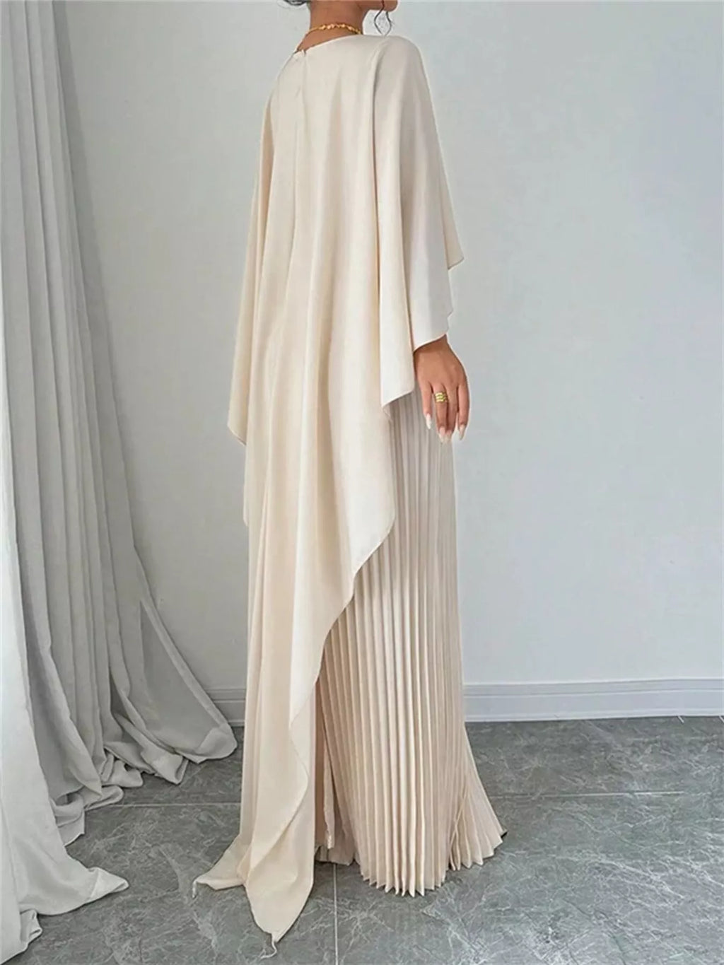 Cape Pleated Maxi Dress - Lilixa.store