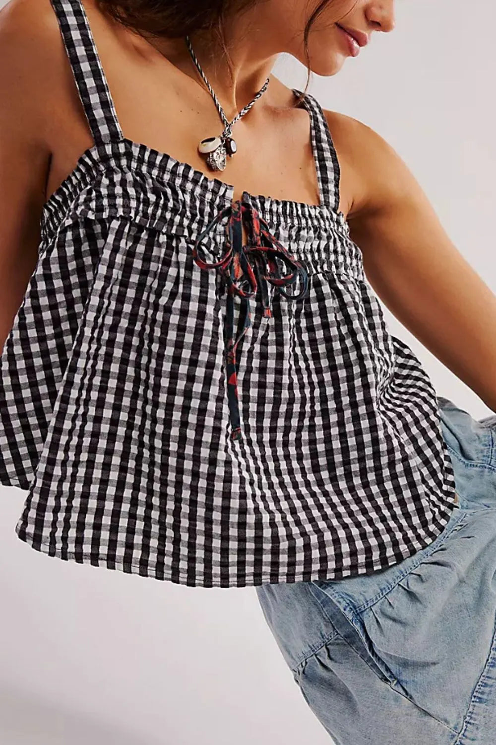 Tied Front Textured Square Neck Cami - Lilixa.store